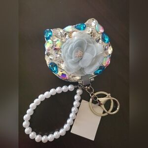 Purse Compact Mirror with Pearly Hand Grip